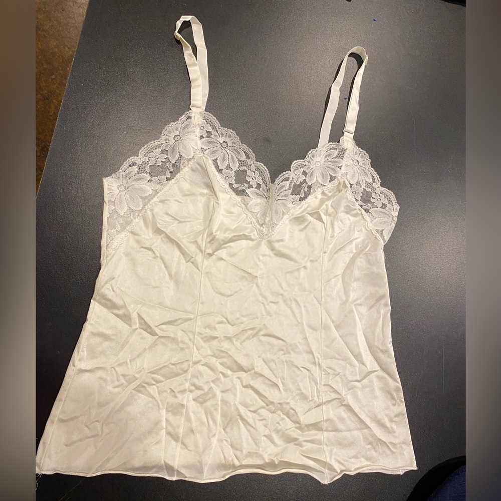 VTG 90s Lorraine USA MADE Elegant White Lace Trim Camisole Cami Size 34